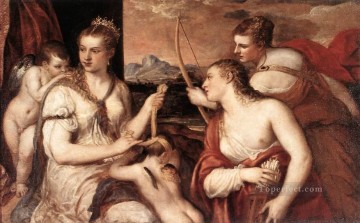 Desnudo Painting - Venus con los ojos vendados Cupido desnudo Tiziano Tiziano